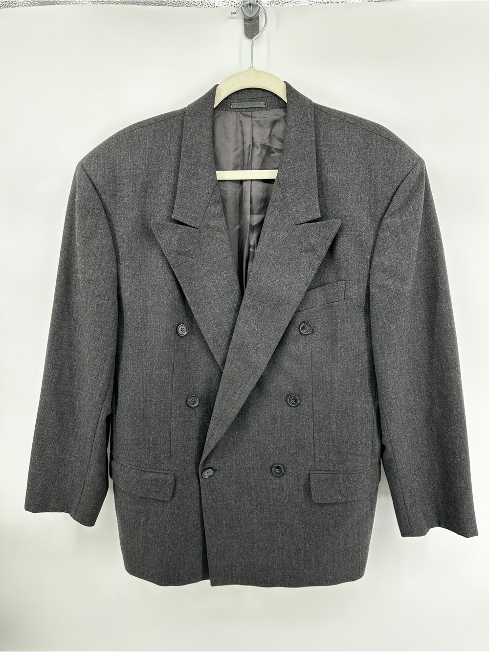Hugo Boss VTG Academa Retro Men's Double-Breasted Gray Suit Jacket Sz5/40R